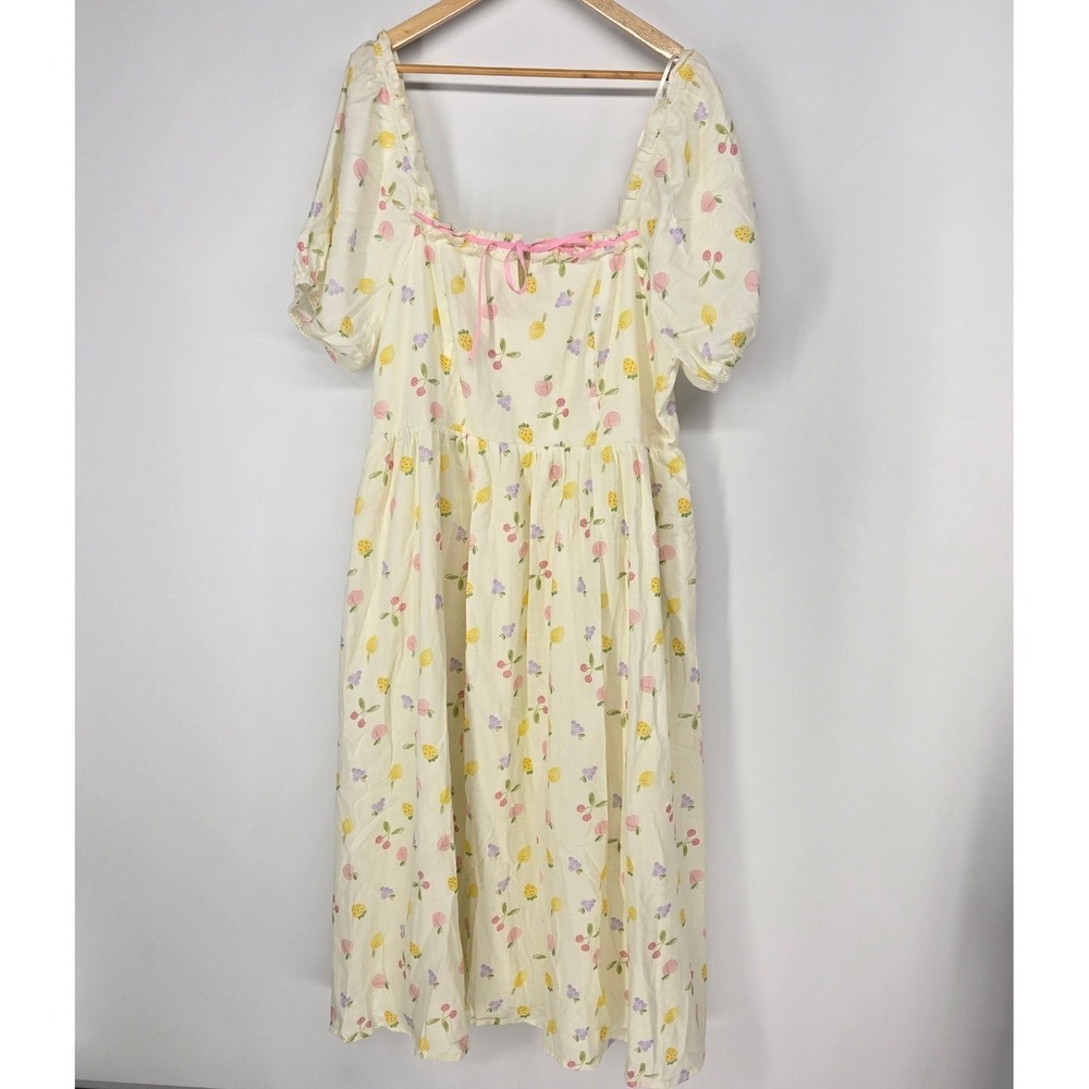 Morning Lavender Dress 2XL‎ Summer Fruit Puff Sleeve Smocked Boho Coquette NEW